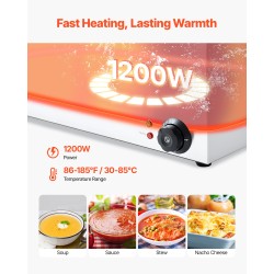 Ruokienlämmitin pöytämallinen ruostumatonta terästä täysikokoinen 18 litran vuoka 1200 wattia lämpötilansäädöllä