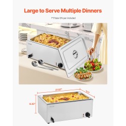Ruokienlämmitin pöytämallinen ruostumatonta terästä täysikokoinen 18 litran vuoka 1200 wattia lämpötilansäädöllä
