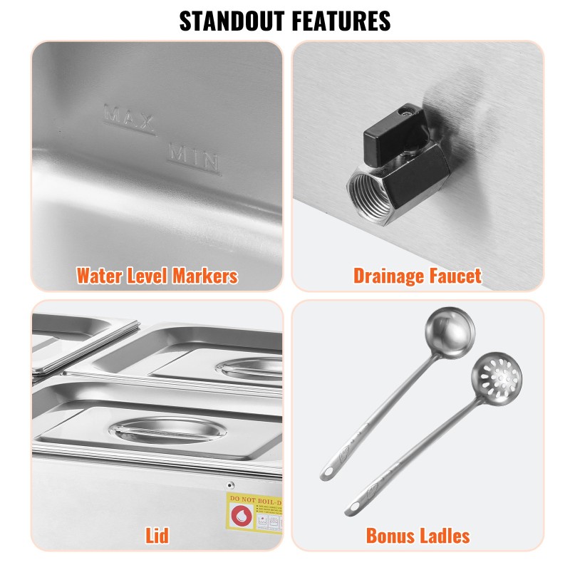 Ruoanlämmitin ruostumatonta terästä neljän altaan 30–85 °C ammattikeittiöihin