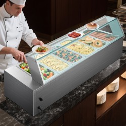 Sähköinen ruoanlämmitin ruostumatonta terästä 1500 wattia kuusi yhden kolmasosan kokoista astiaa lasikansi