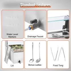 Sähköinen ruoanlämmitin ruostumattomasta teräksestä 1500W 9 pannua lasikansi