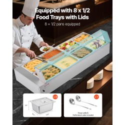 Pöytämallinen buffet-lämpöhaude 8 GN-astiaa ruostumatonta terästä 1700W lasikannella tyhjennysventtiilillä