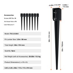 Teräksiset jauhepinnoitetut maapiikit 8 kpl 915 mm sopivat 89 mm puutolppiin