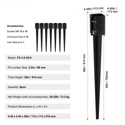 Teräksiset jauhepinnoitetut maapiikit 8 kpl 915 mm sopivat 89 mm puutolppiin