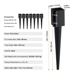 Maapiikit terästä mustalla jauhemaalipinnoitteella 89 mm tolpille 8 kpl