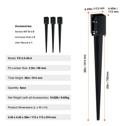 Teräksinen maapiikki 4 kappaletta 914 millimetriä musta pulveripinnoite sopii 89 millimetrin tolppaan