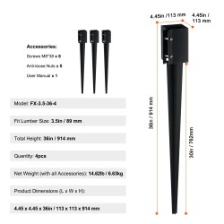 Teräksinen maapiikki 4 kappaletta 914 millimetriä musta pulveripinnoite sopii 89 millimetrin tolppaan