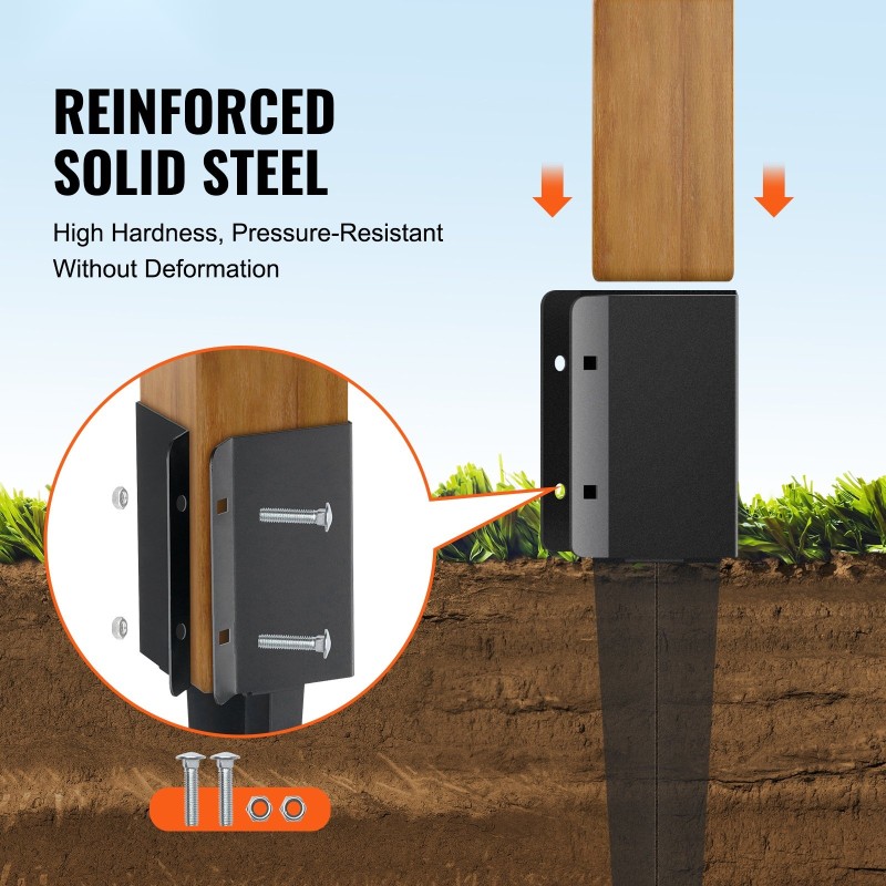 Teräksinen maapiikki aitapaalulle 113x113x610 mm sopii 89 mm tolppaan 4 kpl musta