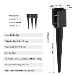 Teräksinen maapiikki aitapaalulle 113x113x610 mm sopii 89 mm tolppaan 4 kpl musta