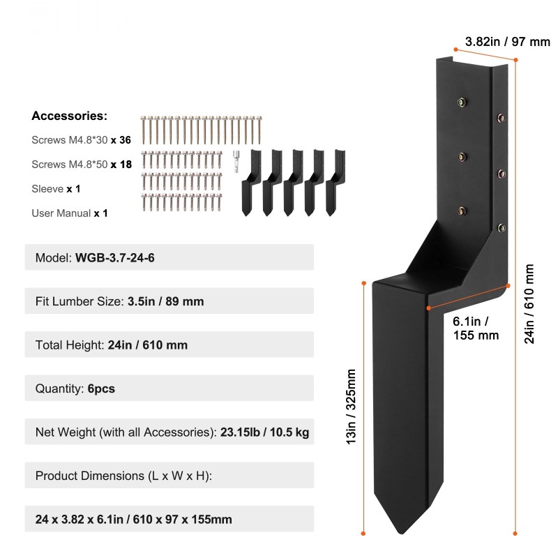 Aidantolpan maapiikit teräs sisämitta 89 mm korkeus 610 mm 6 kpl