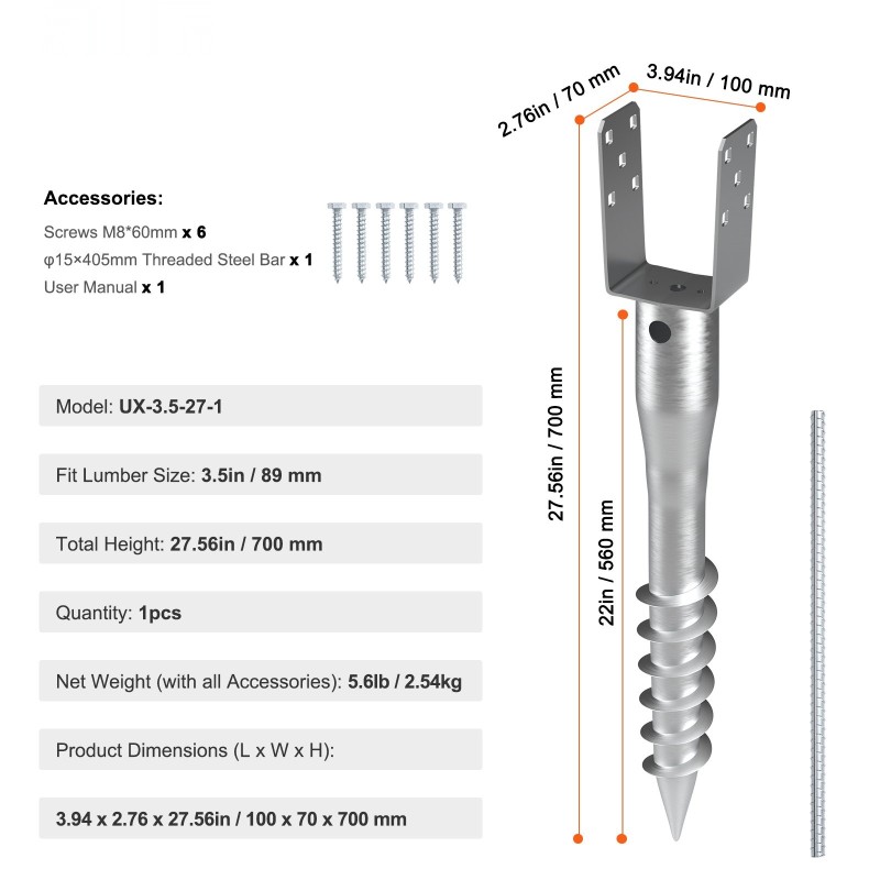 Maahan ruuvattava teräksinen tolpanpidike 89 mm 1 kpl postilaatikoille ja aitatolpille