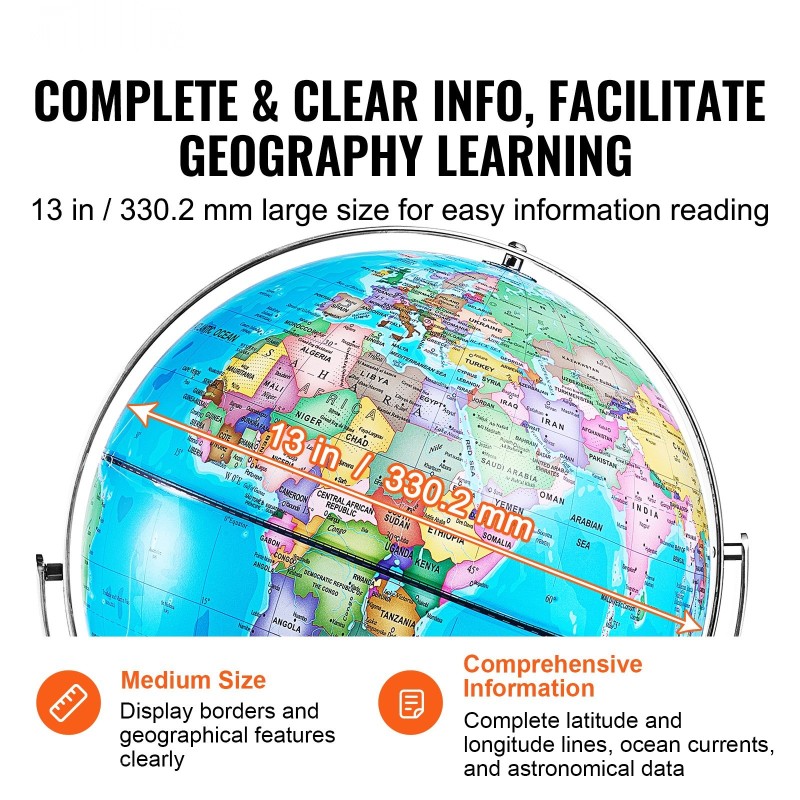 Maapallo ABS-muovinen 33 cm metallijalustalla 720 asteen pyörintä opetuskäyttöön