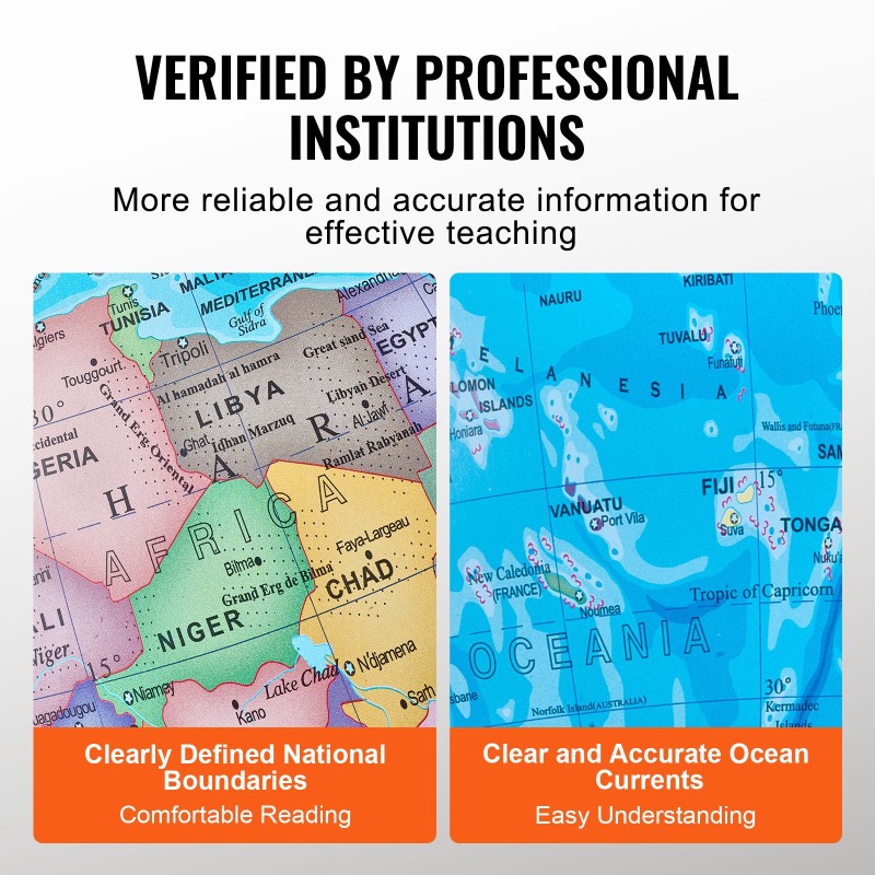 Maapallo ABS-muovinen 33 cm metallijalustalla 720 asteen pyörintä opetuskäyttöön