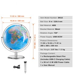 Vuorovaikutteinen puhuva maapallo muovinen 9 tuuman kosketuskynä led-yövalo USB-liitäntä