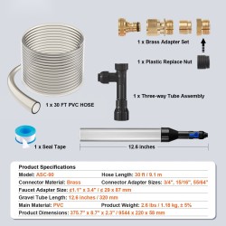 Akvaarion vedenvaihtaja ja pohjanpuhdistin sifonitoiminen 9,1 m PVC-letku messinkisovittimet