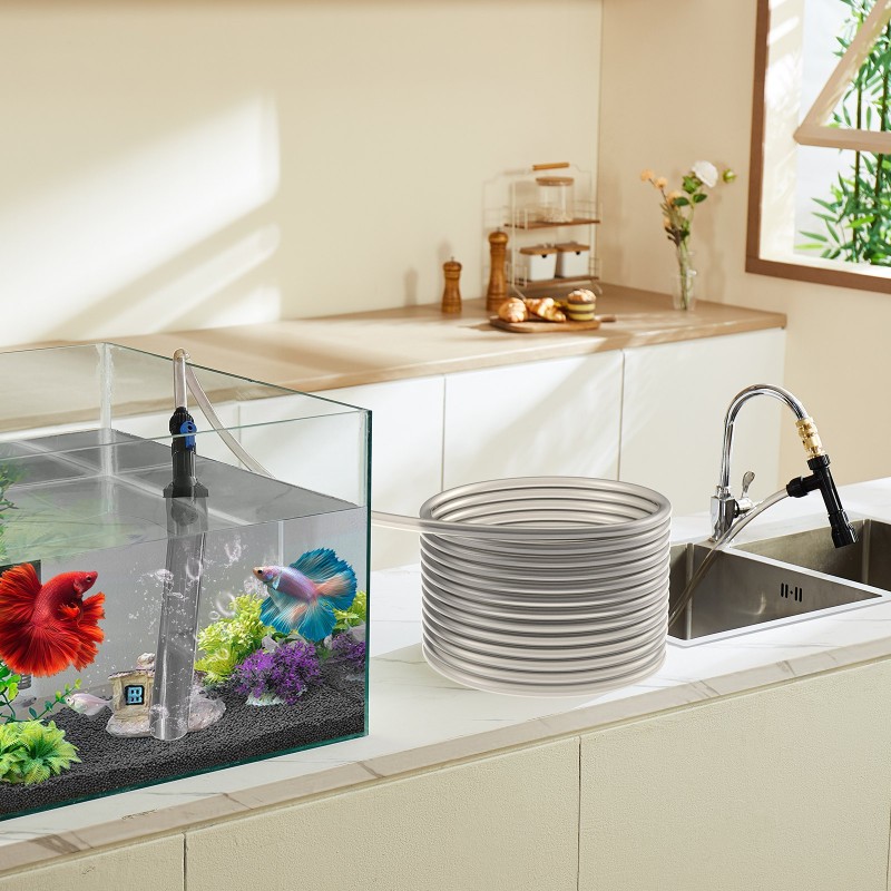 Akvaarion sorapuhdistaja ilman sähköä PVC letku 7,6 m 3 messinkiadapteria