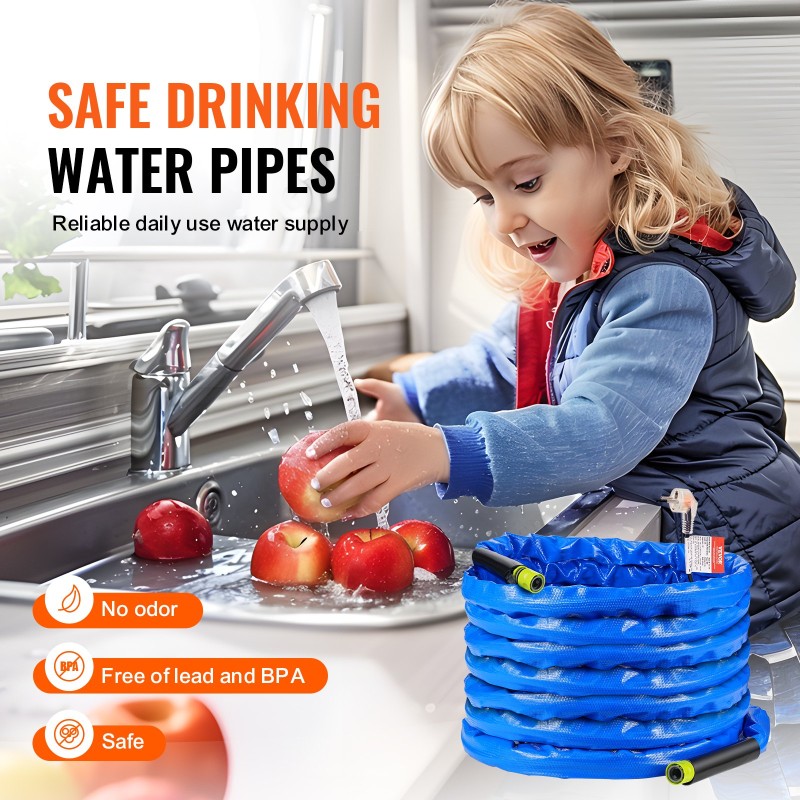 Lämmitettävä PVC-vesiletku 15,2 m matkailuautoon juomavedelle turvallinen -42,7°C