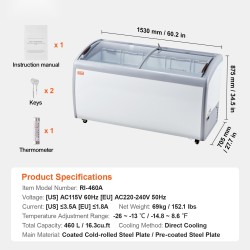 Jäätelön esillepanopakastin 460 L lasikannella 5 lankakorilla 2 liukuovella lukittavilla pyörillä