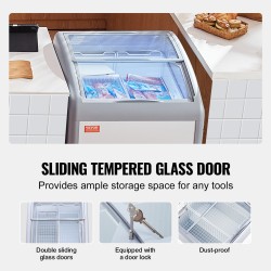 Jäätelövitriini 154 l valkoinen lasikansi 2 lankakoria 2 liukuovea lukittavat pyörät