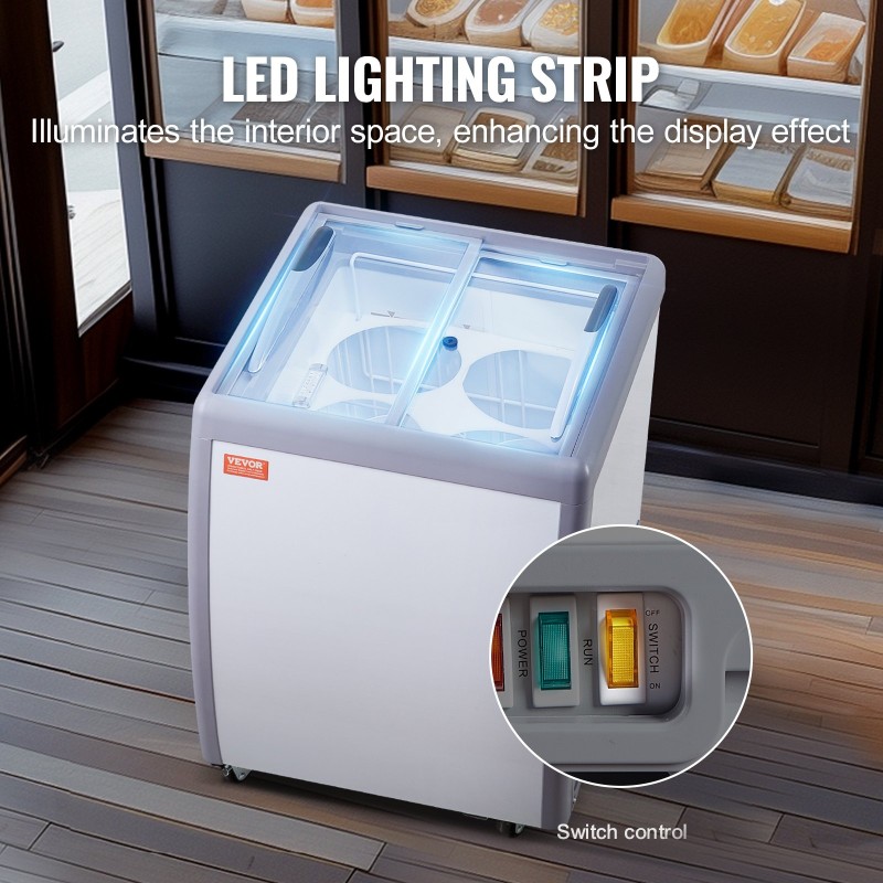 Kaupallinen jäätelövitriini 158 l 4 astiaa lasikansi 2 liukuovea lukittavat pyörät