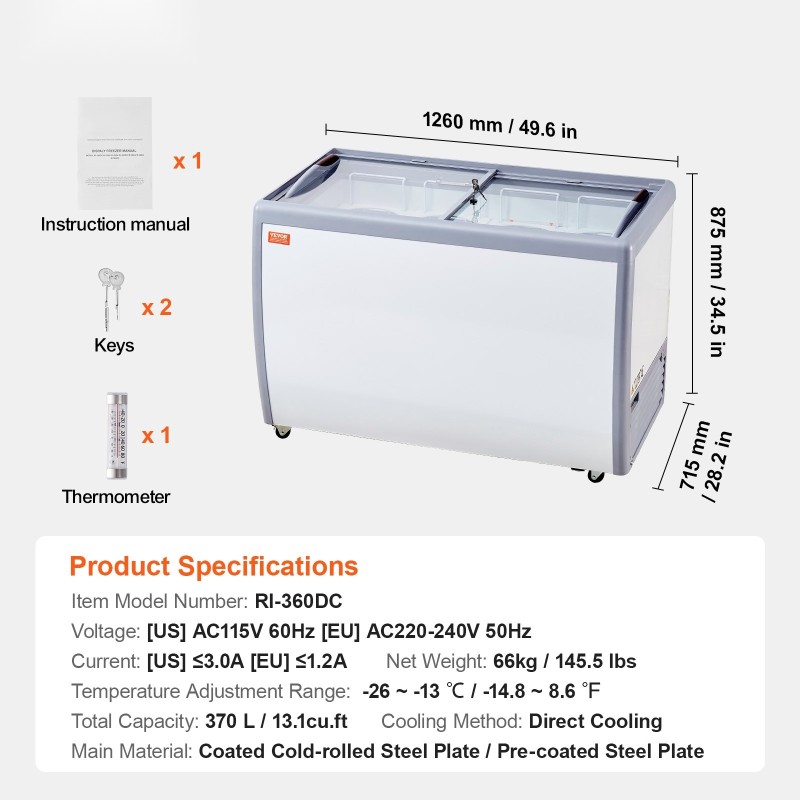 Jäätelövitriini 370 L 8 suurta allasta 2 liukuovea lukittavat pyörät valkoinen