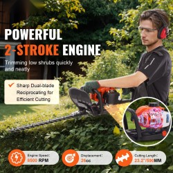 Bensiinikäyttöinen pensasleikkuri 26 cm3 2‑tahti 23,2 tuuman kaksipuolinen terä 180 asteen leikkuupää