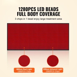 Punavalohoitomatto koko keholle 1800×800 mm 1280 LED 660/850 nm