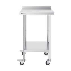 Ruostumaton teräs työtaso 61x61x100 6 cm säädettävällä hyllyllä ja pyörillä