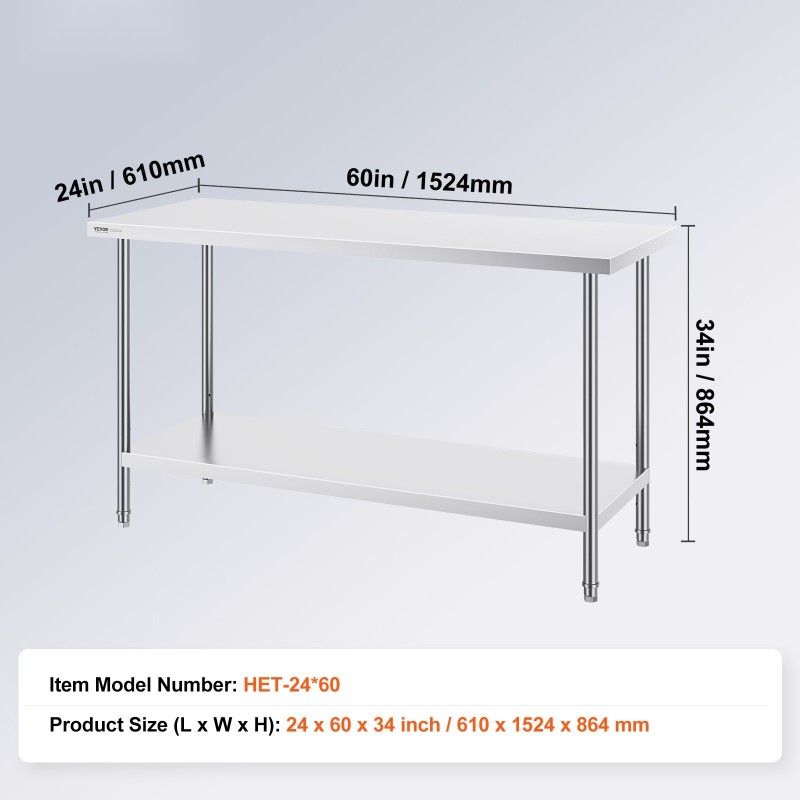 Ruostumaton teräs työtaso 610×1524×864 mm 3 korkeustasoa ammattikäyttöön