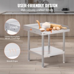 Ruostumaton teräs työtaso 610×610×660 mm 3-sivuinen roiskelista säädettävä hylly