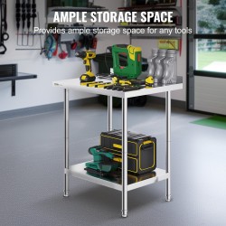 Työtaso ruostumatonta terästä 610 x 762 x 914 mm säädettävällä korkeudella elintarvikekäyttöön