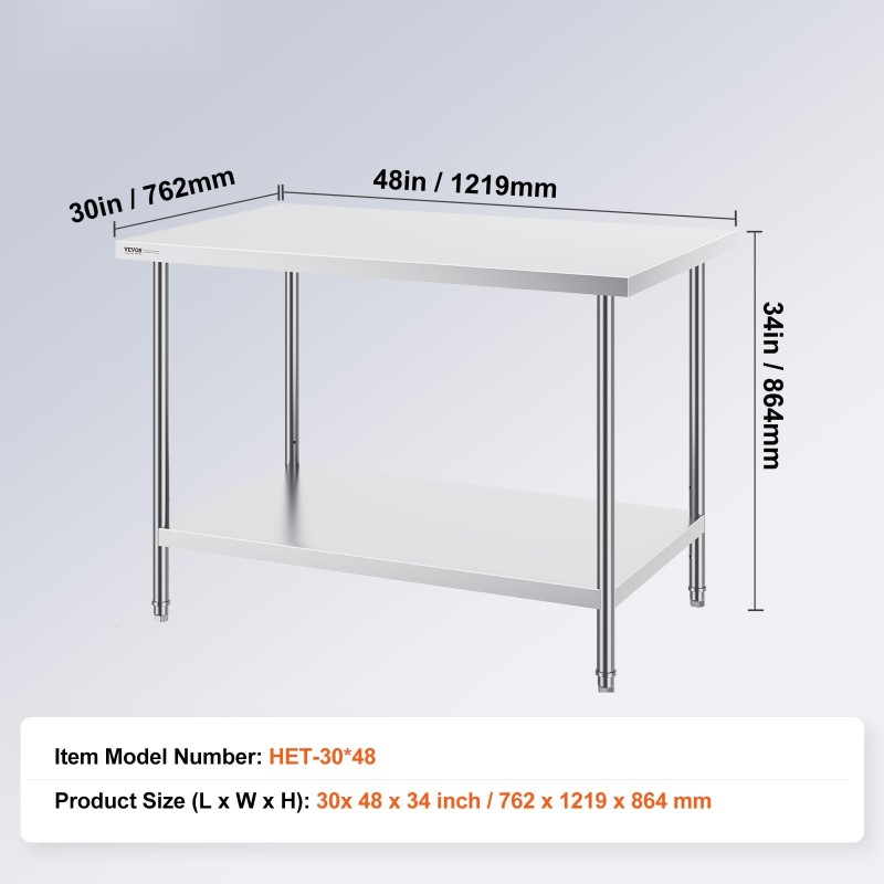 Työpöytä ruostumattomasta teräksestä 762 x 1219 x 864 mm 3-tasoinen alahylly