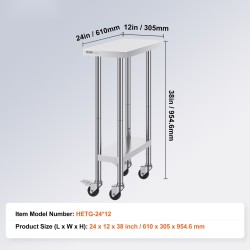 Työtaso ruostumattomasta teräksestä 610x350x955 mm kolmitasoinen nelipyöräinen ammattikeittiöön