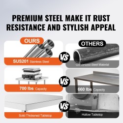 Työtaso ruostumattomasta teräksestä 610 x 762 x 864 mm 3-portainen ammattikäyttöön