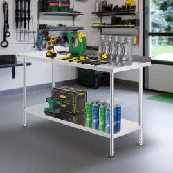 Työtaso ruostumattomasta teräksestä mitat 610×1524×914 mm säädettävällä alahyllyllä