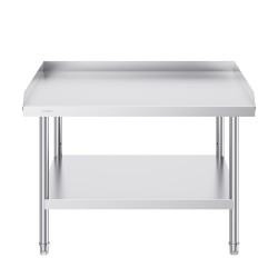 Ruostumattomasta teräksestä valmistettu työpöytä 762 914 660 mm kolmisivuinen roiskelevy korkeussäädettävät hyllyt