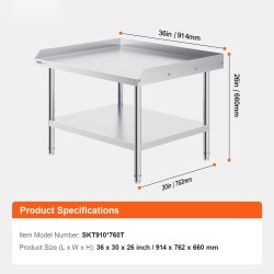 Ruostumattomasta teräksestä valmistettu työpöytä 762×914×660 mm kolmisivuinen roiskelevy korkeussäädettävät hyllyt