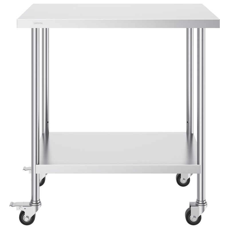 Ruostumaton teräspöytä 610×914×955 mm 4 pyörää 3 korkeustasoa ammattikeittiöön