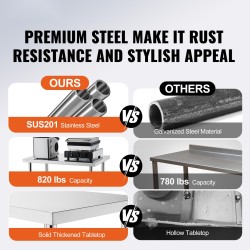 Työpöytä ruostumattomasta teräksestä 762x457x955 mm pyörillä kolme korkeustasoa