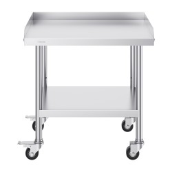 Työpöytä ruostumattomasta teräksestä 61 x 71 1 cm säädettävillä hyllyillä ja pyörillä