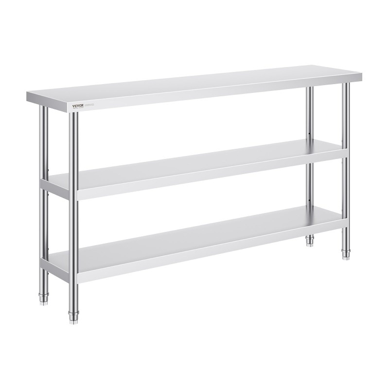 Ruostumaton teräspöytä SUS201 35,6×152,4×86,4 cm ammattikeittiöön säädettävällä hyllyllä