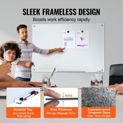 Magneettinen kehyksetön karkaistu lasitaulu 1200x800 mm valkoinen