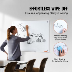 Magneettinen karkaistu lasitaulu 900 x 600 mm valkoinen kehyksetön