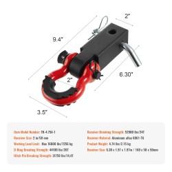 Vetokoukkusovitin 2 tuuman vastaanottimeen alumiiniseos lukittava vetokoukkutappi 7256 kg käyttökuorma