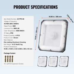 LED-katosvalot 4 kpl 80W 8800 lm 5000K IP65 painevalettu alumiini