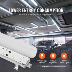 LED-höyrytiivis PC-muovinen valaisin 1270 mm 60W 7400 lm IP65 5000K 4 kpl