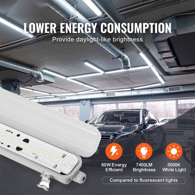 LED-höyrytiivis PC-muovinen valaisin 1270 mm 60W 7400 lm IP65 5000K 4 kpl