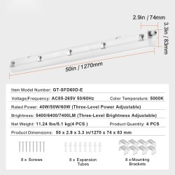 LED höyrytiivis valaisin 1270 mm 4 kpl 40/50/60W IP65 5000K