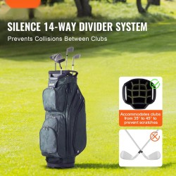 Golfkärrybagi vedenpitävä nailon 14-osainen jakaja 11 taskua sotilasvihreä