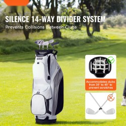 Golfkärrybägi nailonkangasta 14-osaisella jakajalla ja 13 taskulla valkoinen väriblokki